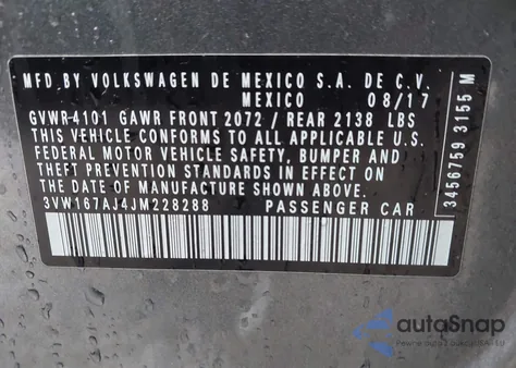 2018 Volkswagen Jetta 1.4T S z USA, uszkodzony, nr VIN 3VW167AJ4JM228288